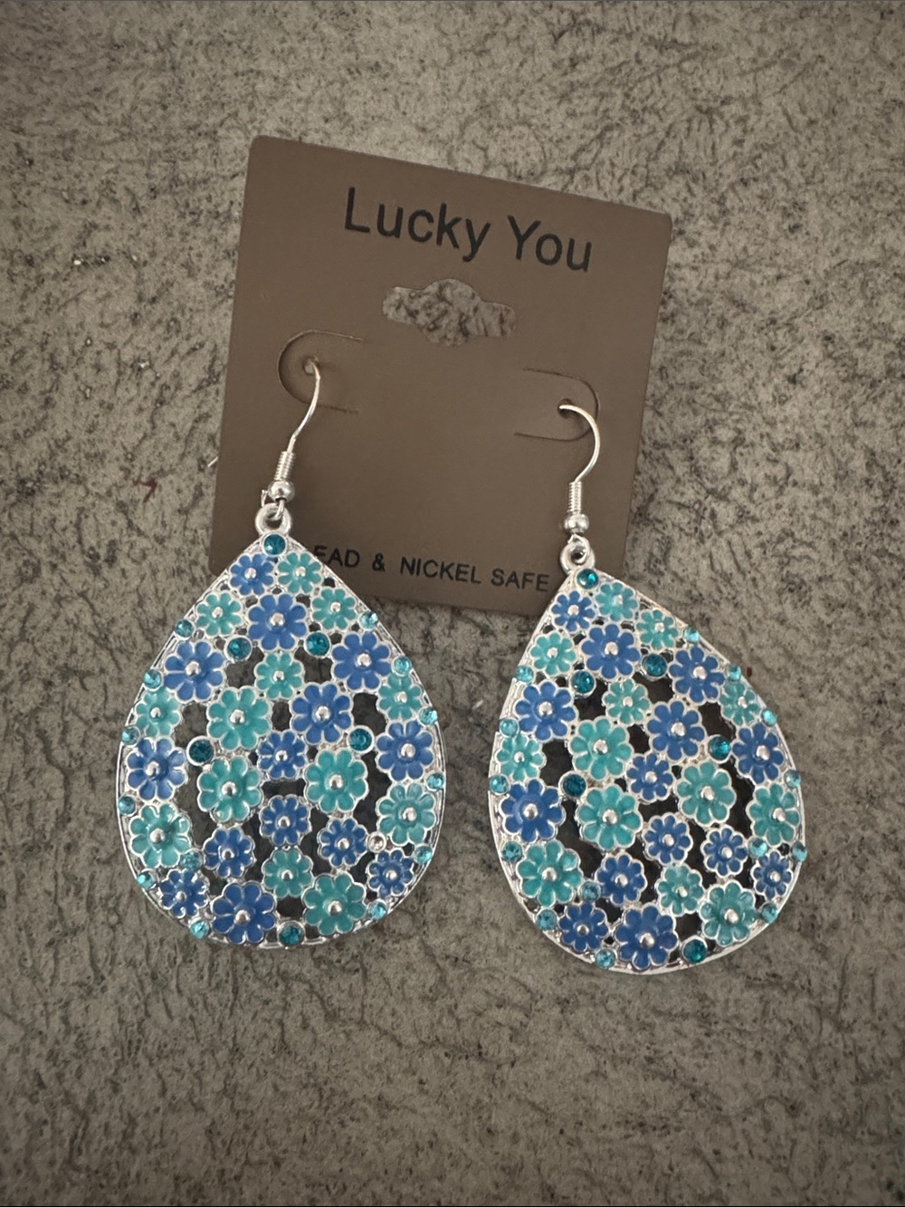 Lucky Brand Blue & Turquoise Floral Teardrop Earrings